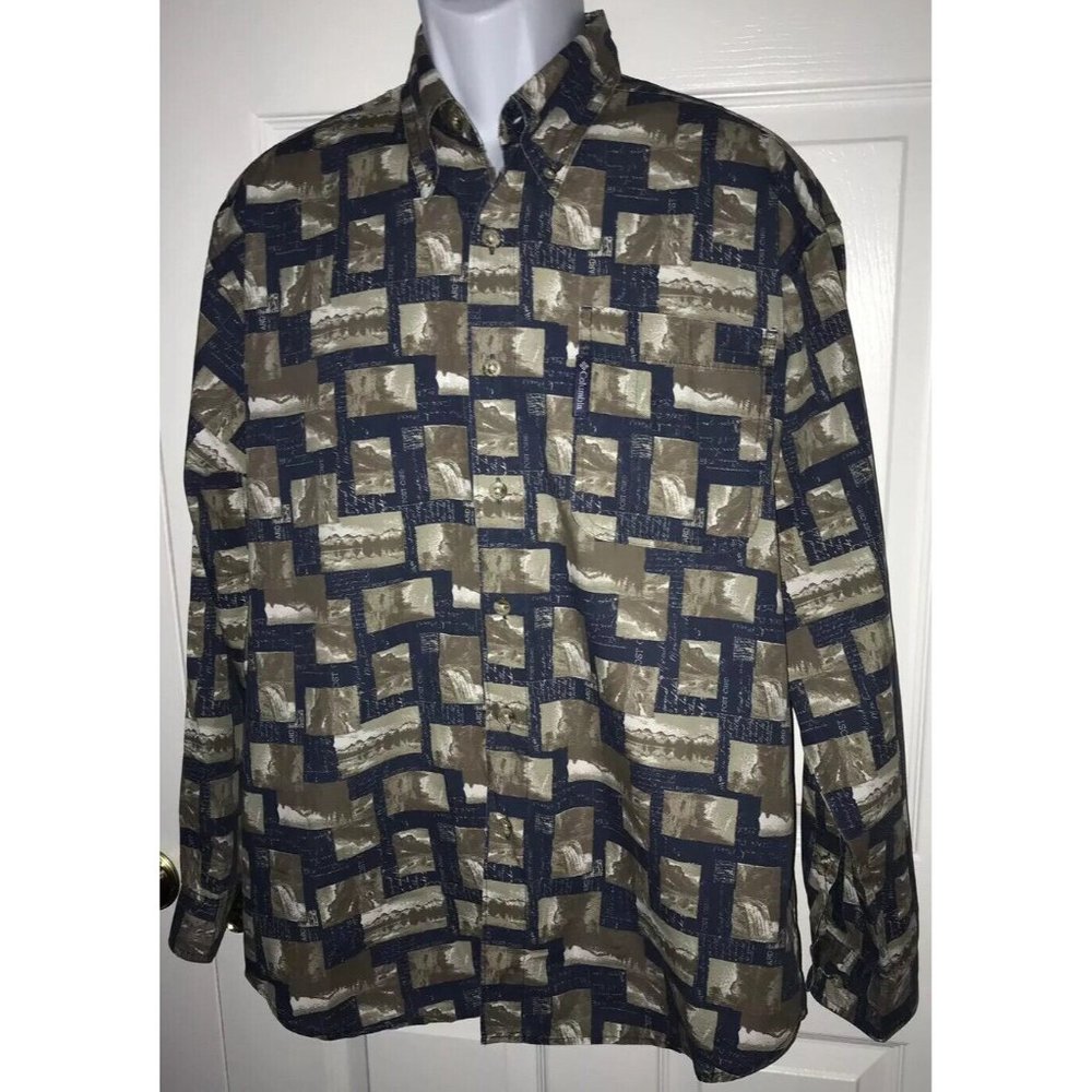 Columbia Shirt Postcard Waterfall Hiking Fishing Snapshot Mountains Sz MEDIUM